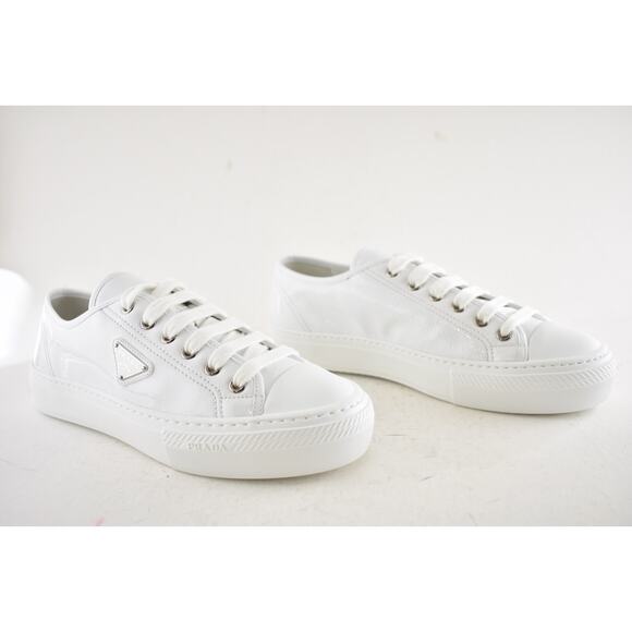 Prada Smash Naplak White Patent Logo Lace Up Flat Low Top Trainer Sneaker 36.5 - Picture 4 of 16